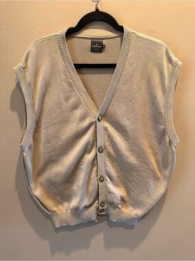 Goldwin Golf Apparel Knit Button Up Sweater Vest Tan Beige Men XL Vintage